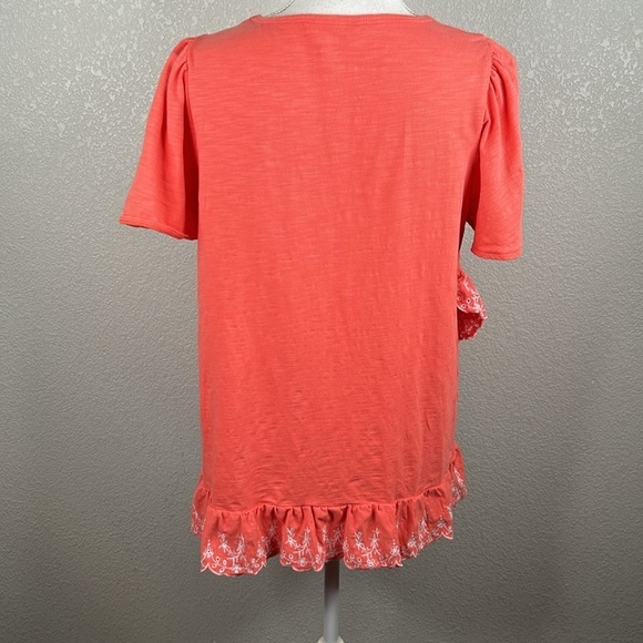 Matilda Jane Women's Coral Eyelet Boho Embroidered Ruffle Short Sleeve Top Sz M - Picture 5 of 7